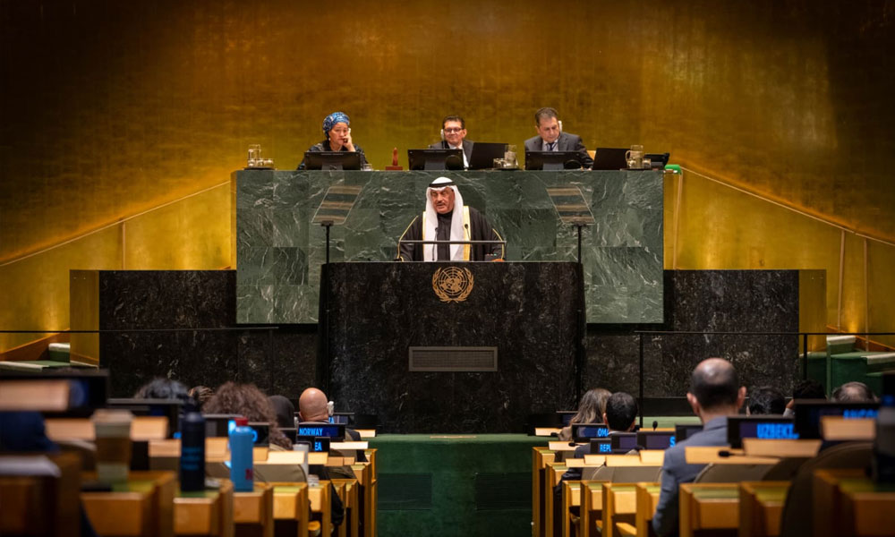 ممثل سمو أمير البلاد سمو ولي العهد يلقي كلمة دولة الكويت أمام الجمعية العامة للأمم المتحدة